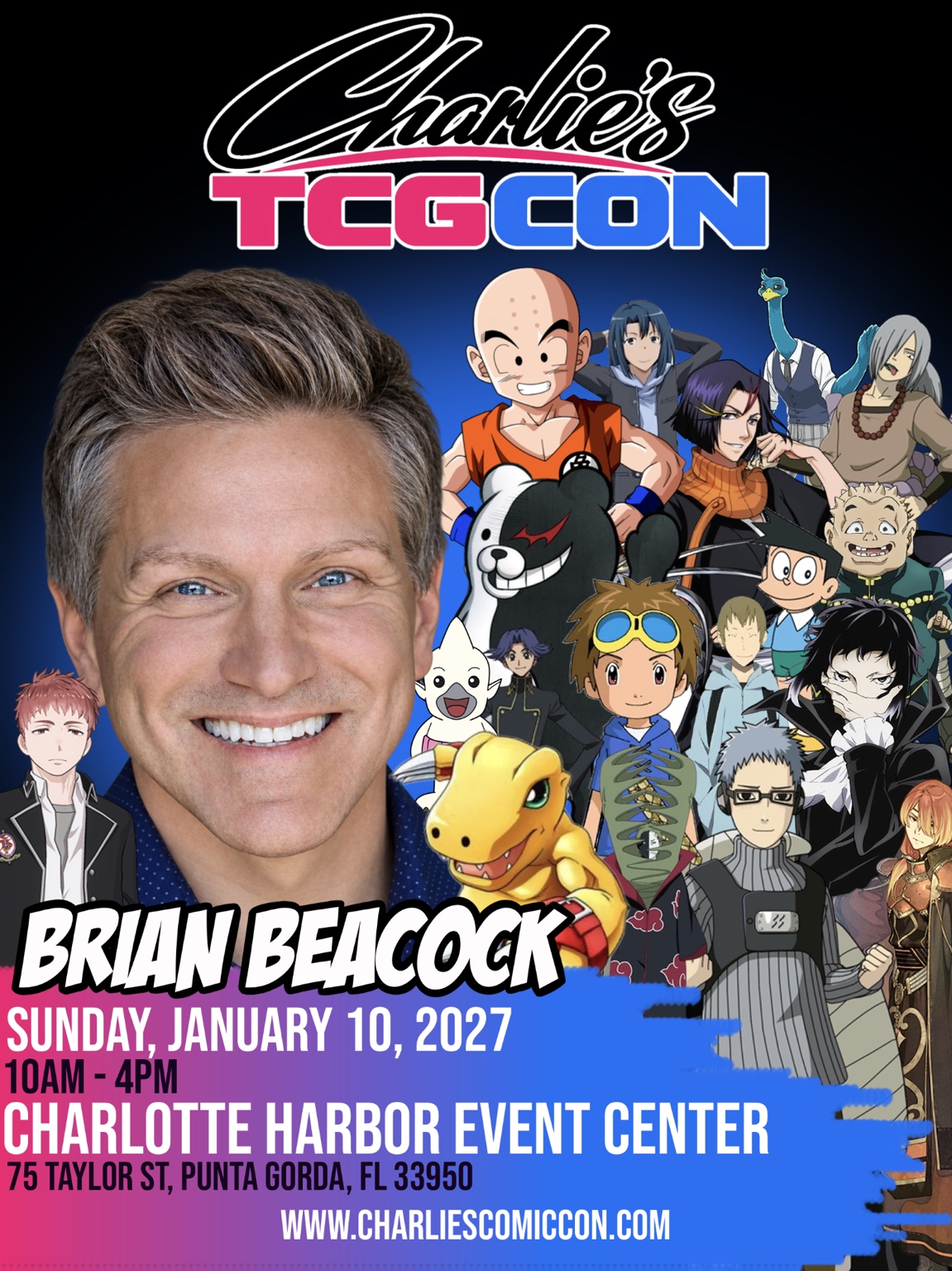 Brian Beacock official guest flyer for Charlie’s TCG Con, January 10, 2027